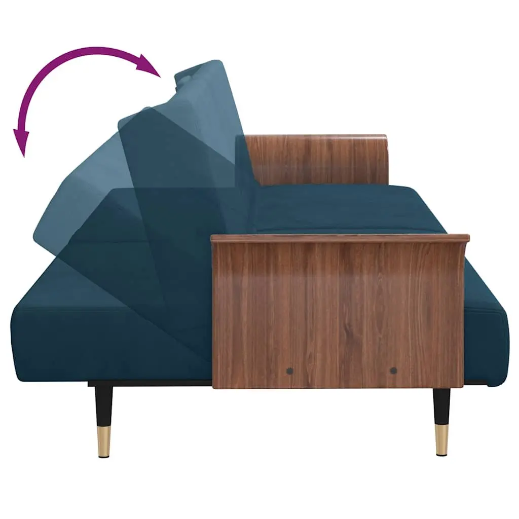 Blue Velvet Sofa Bed with USB Ports