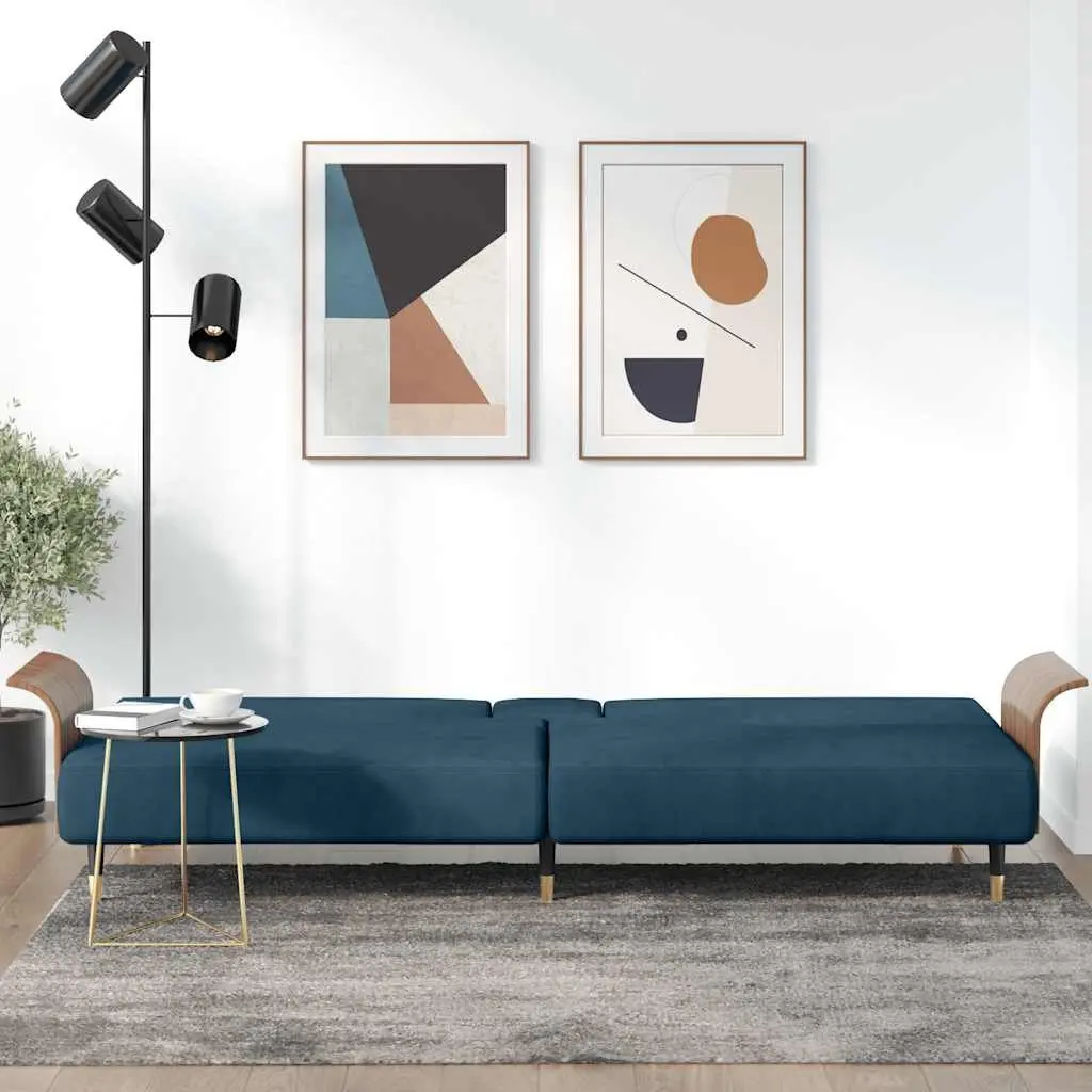 Blue Velvet Sofa Bed with USB Ports