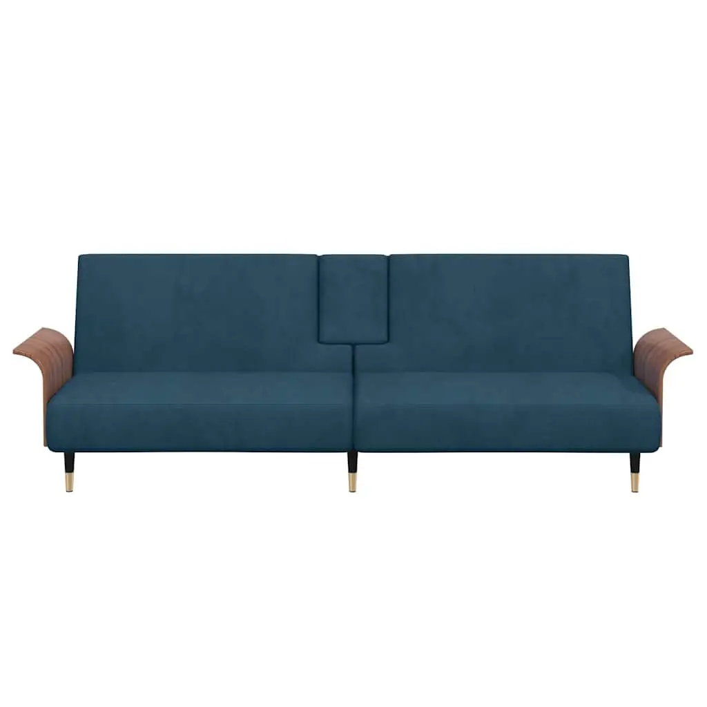 Blue Velvet Sofa Bed with USB Ports