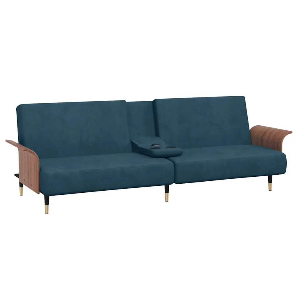 Blue Velvet Sofa Bed with USB Ports