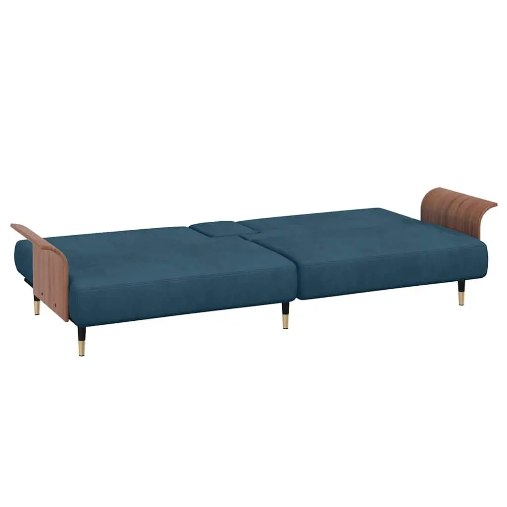 Blue Velvet Sofa Bed with USB Ports