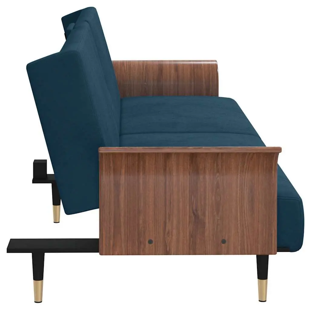 Blue Velvet Sofa Bed with USB Ports