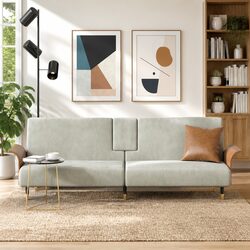 Sofa Bed Specifications: Grey Velvet, Plywood Frame, USB Ports