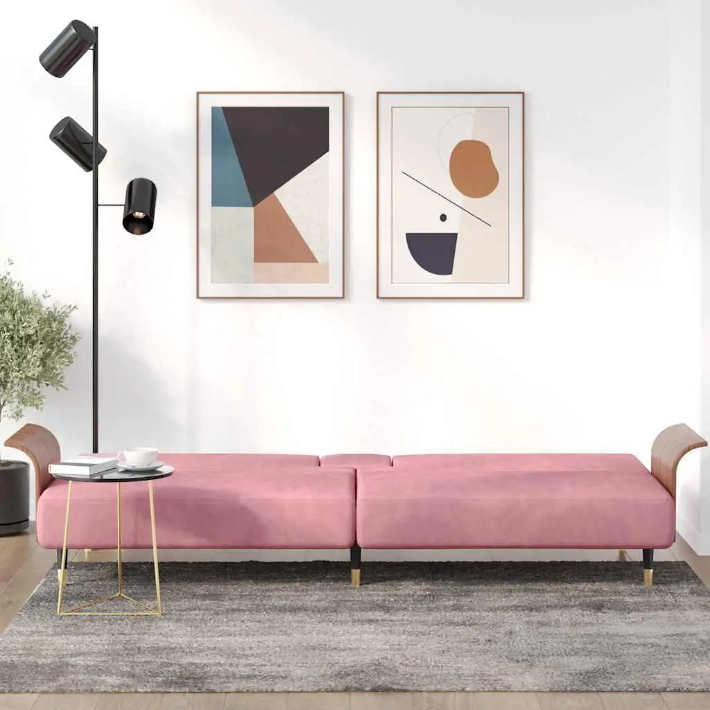 Pink Velvet Sofa Bed with Tea Table