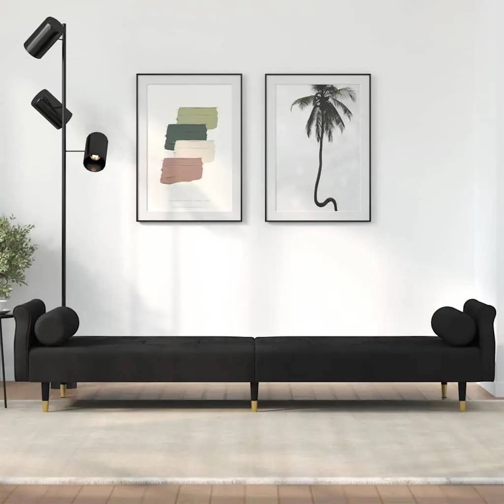 Sofa Bed for Living Room Black Velvet Adjustable Backrest