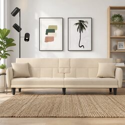 Cream Sofa Bed with 3 Adjustable Positions and 2 USB Ports