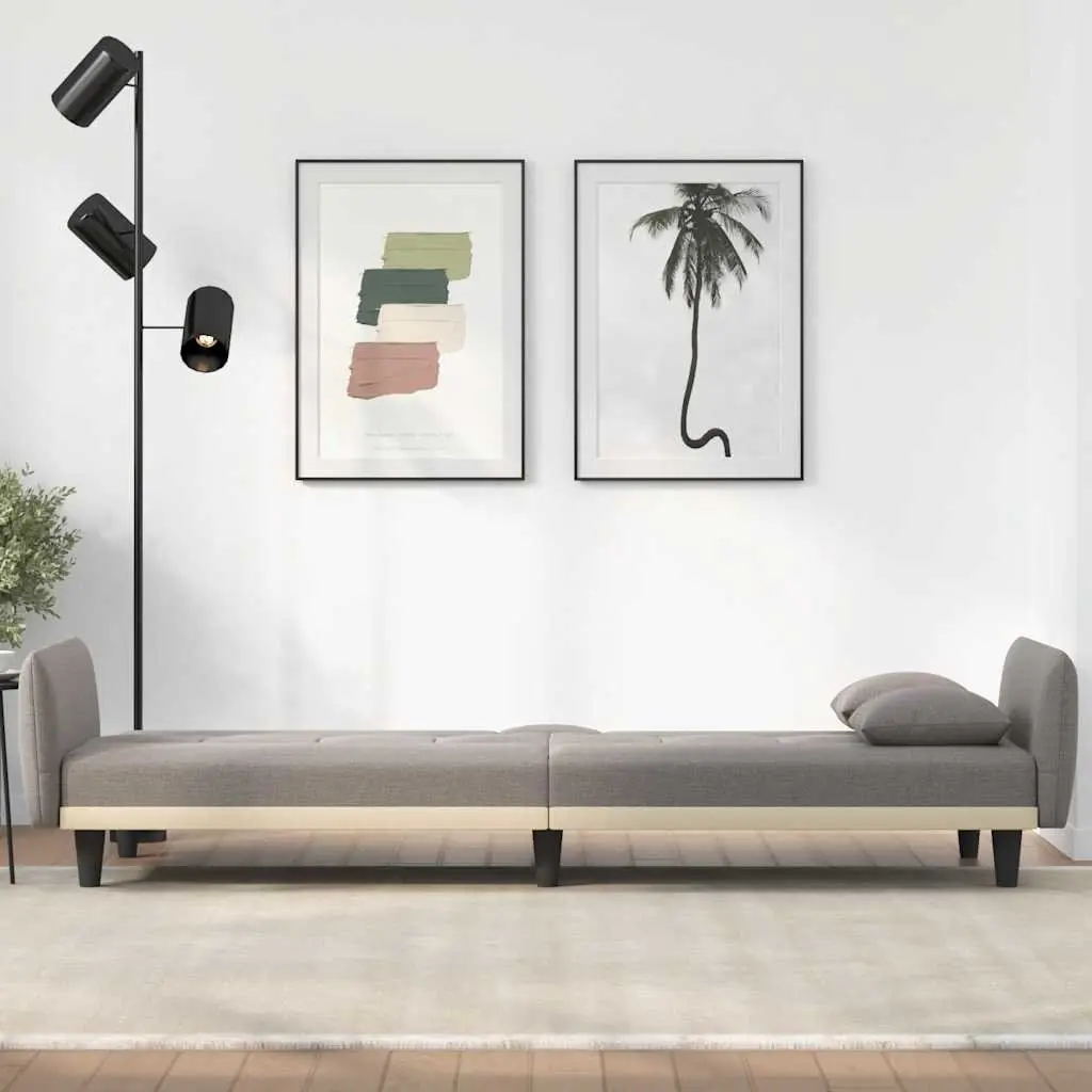 Taupe Fabric Sofa Bed with Adjustable Backrest and Foldable Table