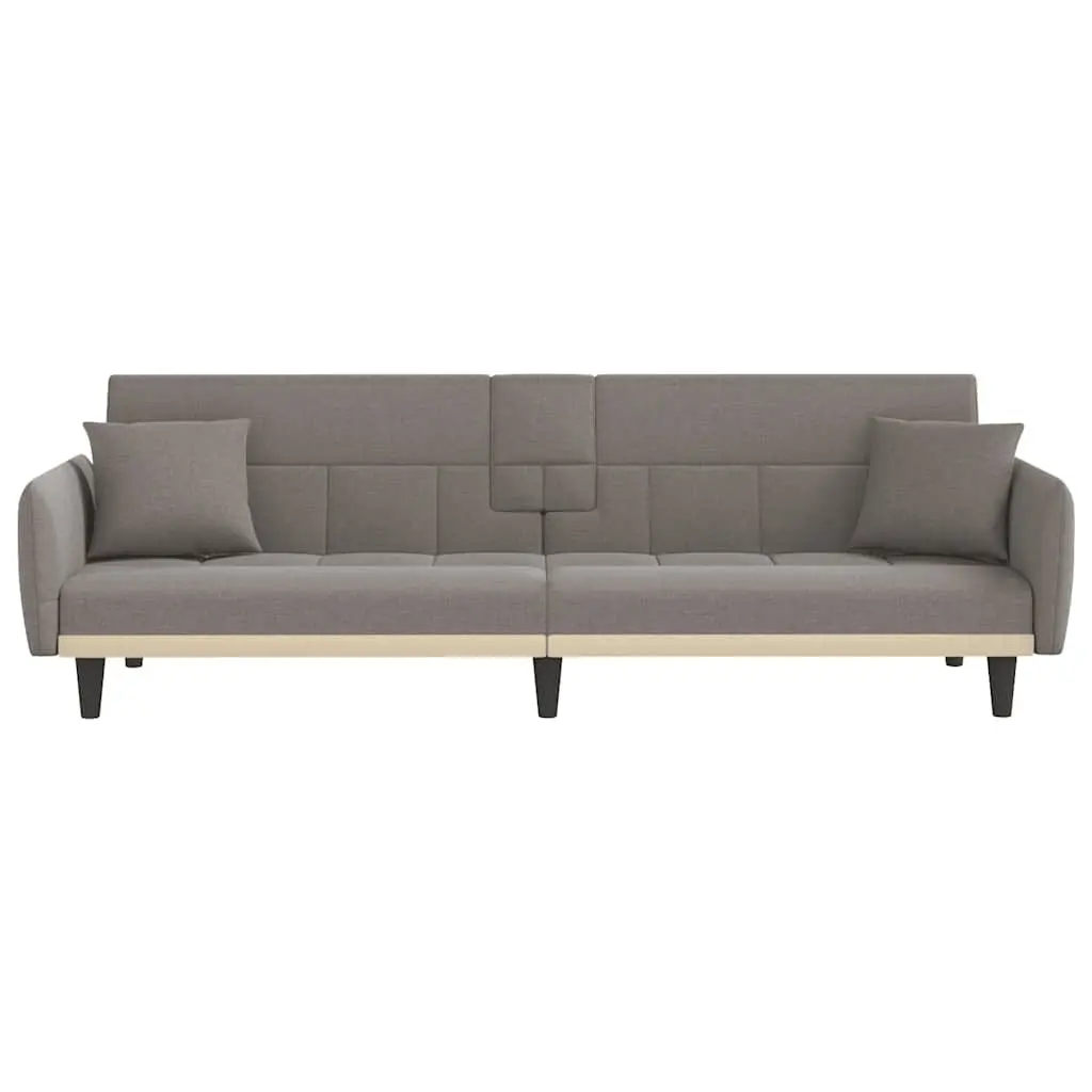Taupe Fabric Sofa Bed with Adjustable Backrest and Foldable Table