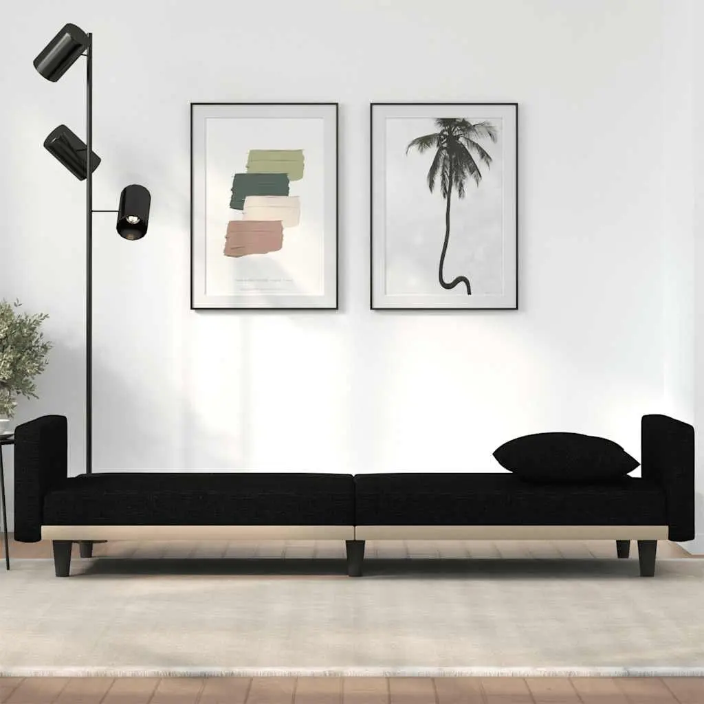 Black Fabric Sofa Bed with Adjustable Backrests