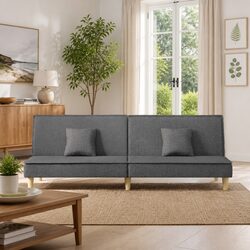 Sofa Bed Grey Fabric Adjustable Backrest Sleeper Couch Guest Bedroom Furniture