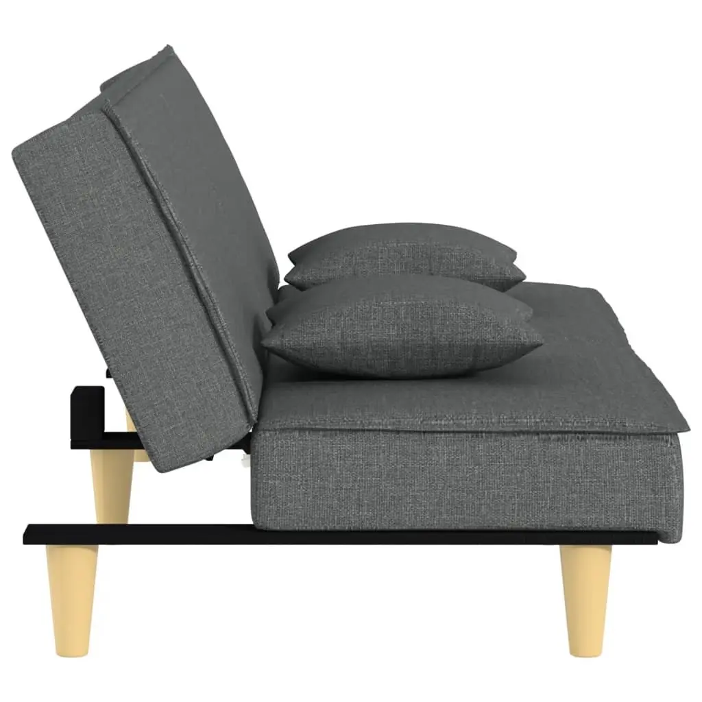 Grey Fabric Sofa Bed with Adjustable Backrest and Pillows