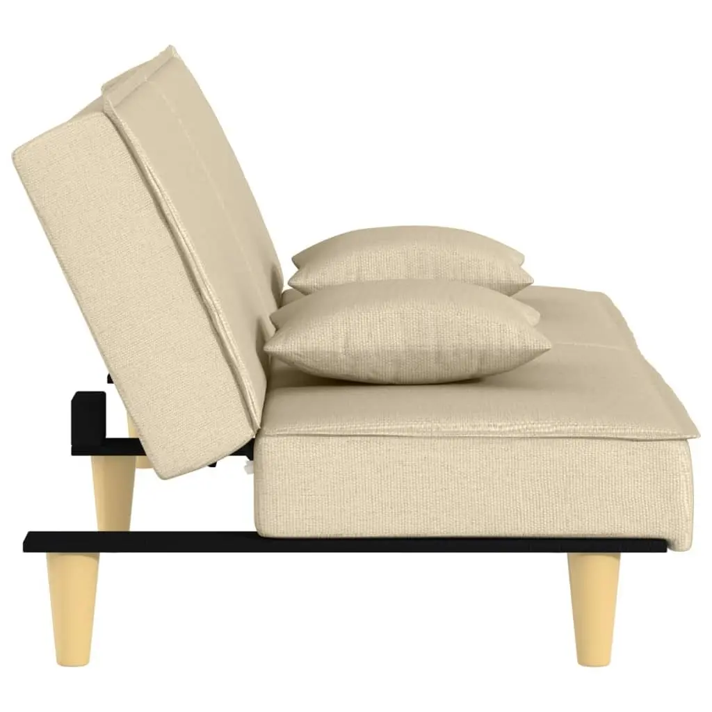 Sofa Bed Cream Fabric Adjustable Backrest Sleeper Couch Guest Bedroom