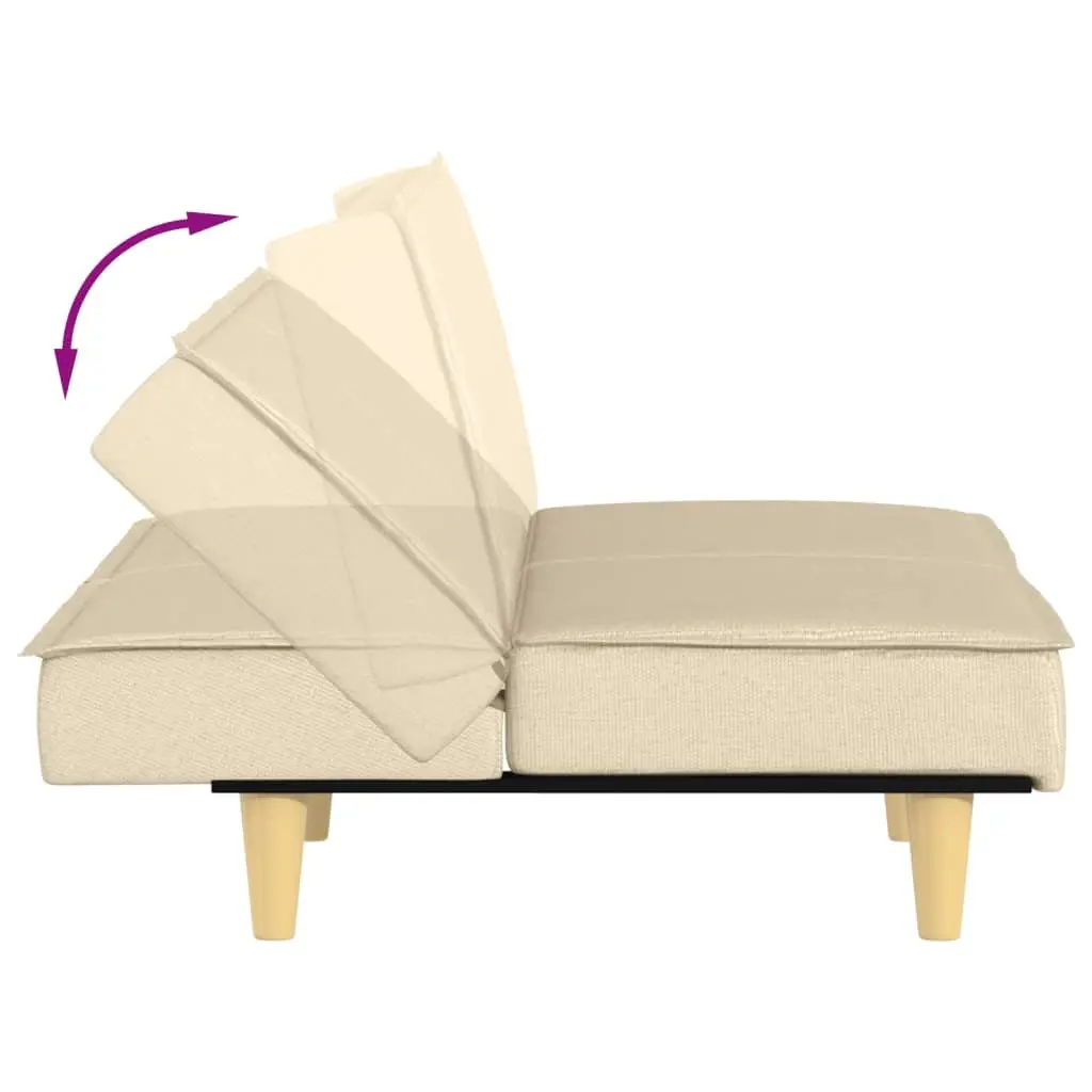 Sofa Bed Cream Fabric Adjustable Backrest Sleeper Couch Guest Bedroom