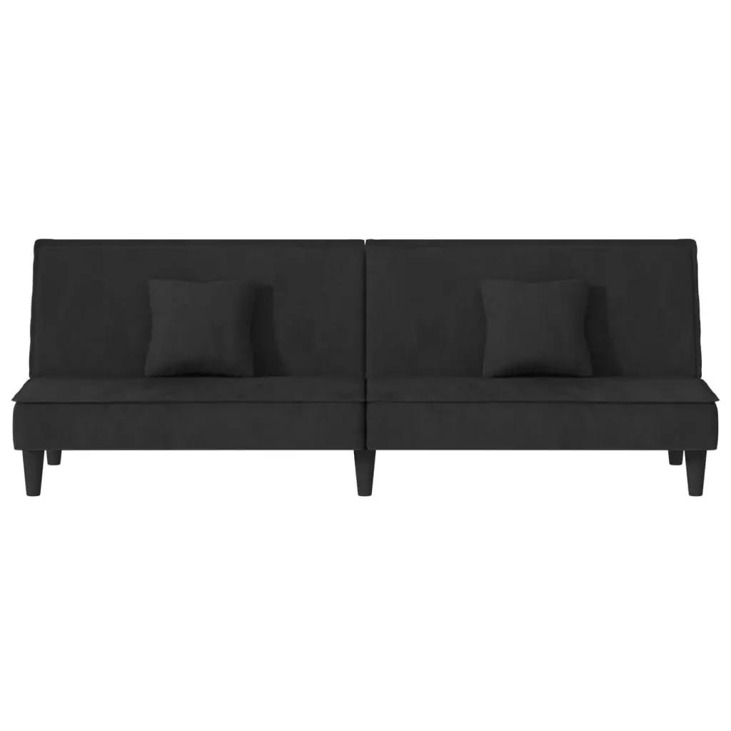 Black Velvet Adjustable Backrest Sofa Bed with Pillows