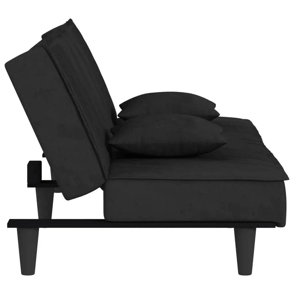 Black Velvet Adjustable Backrest Sofa Bed with Pillows