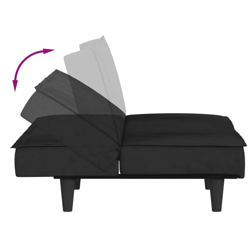 Black Velvet Adjustable Backrest Sofa Bed with Pillows