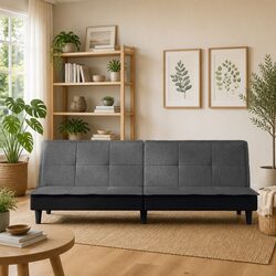 Sofa Bed Grey Fabric Adjustable Backrest Sleeper Couch Guest Accommodation