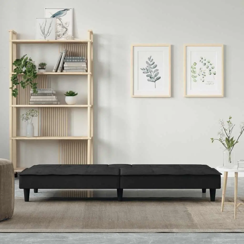 Sofa Bed for Living Room Black Velvet Adjustable Backrest