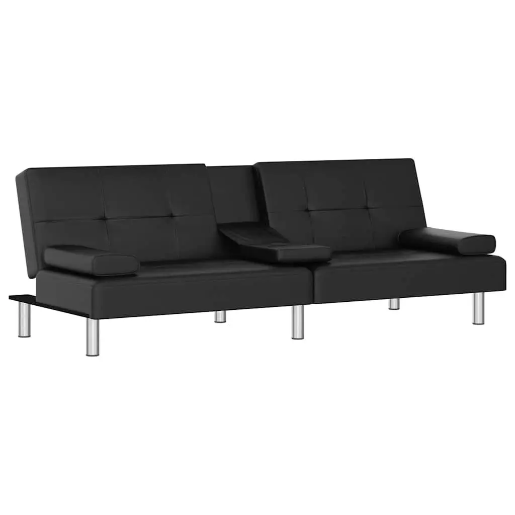 Adjustable Black Faux Leather Sofa Bed