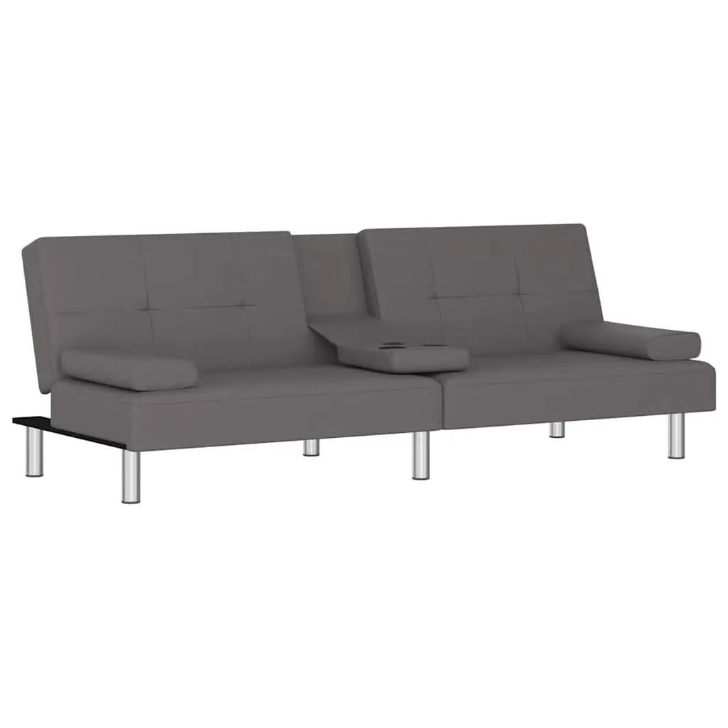 Sofa Bed Grey Faux Leather with Cup Holders Adjustable Backrest Recliner Couch
