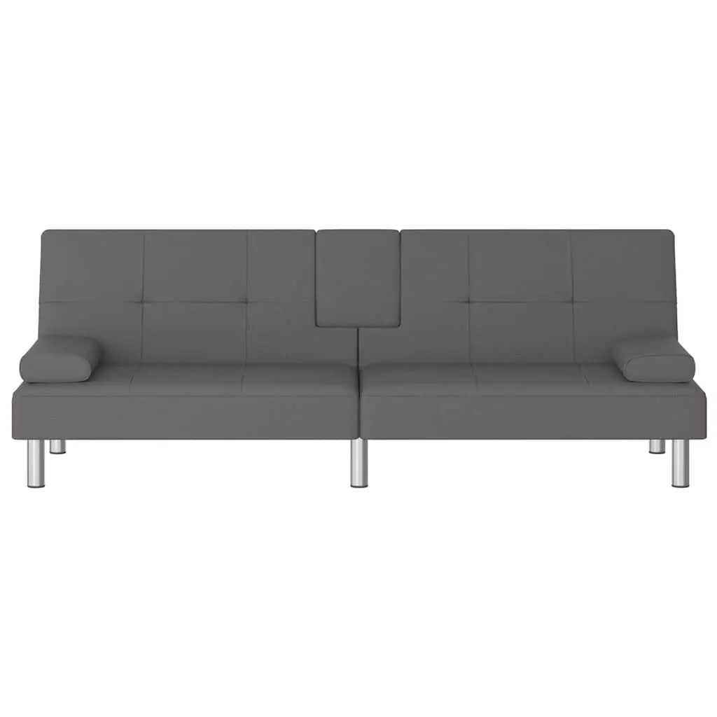 Sofa Bed Grey Faux Leather with Cup Holders Adjustable Backrest Recliner Couch