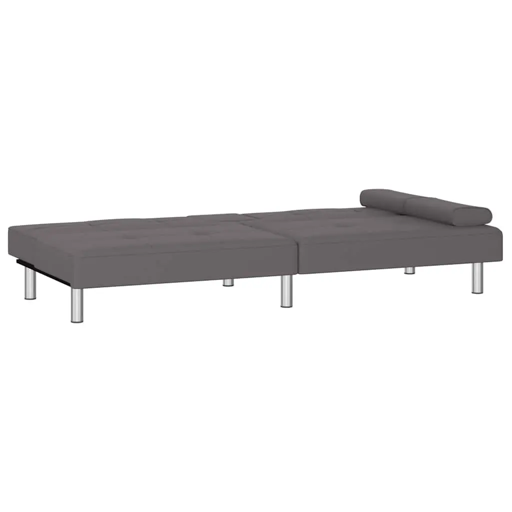 Sofa Bed Grey Faux Leather with Cup Holders Adjustable Backrest Recliner Couch