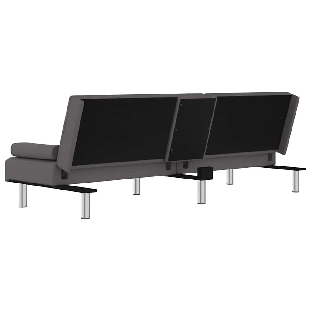 Sofa Bed Grey Faux Leather with Cup Holders Adjustable Backrest Recliner Couch