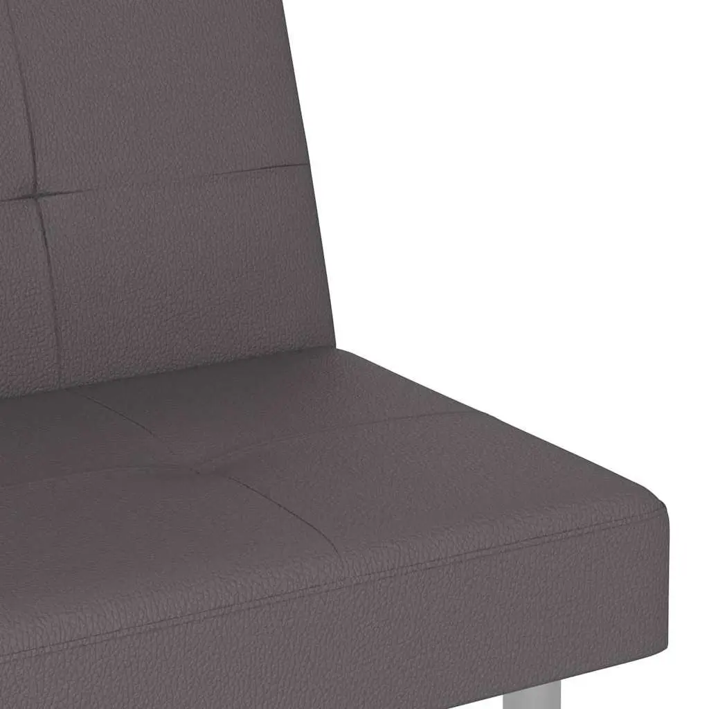 Sofa Bed Grey Faux Leather with Cup Holders Adjustable Backrest Recliner Couch