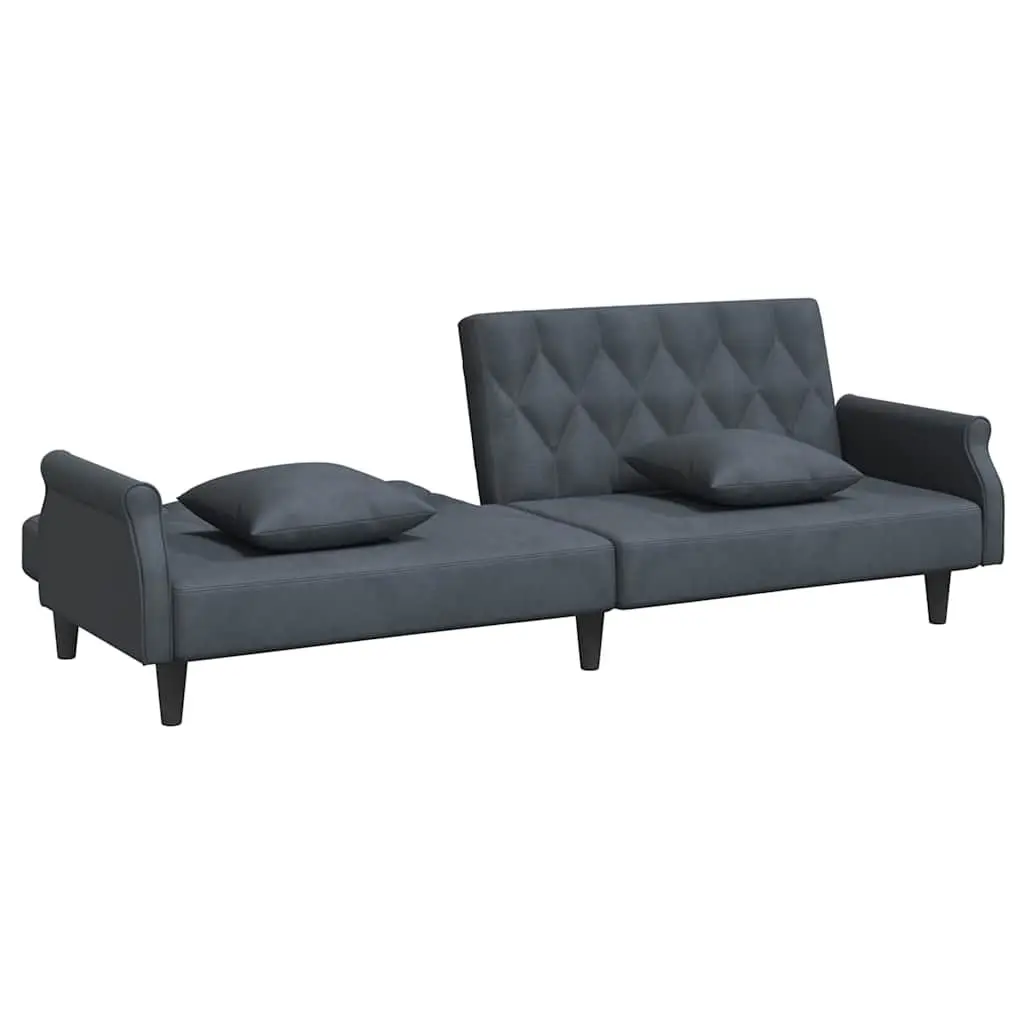 Grey Velvet Sofa Bed with Armrests Adjustable Backrest Sleeper Couch Guest Bed