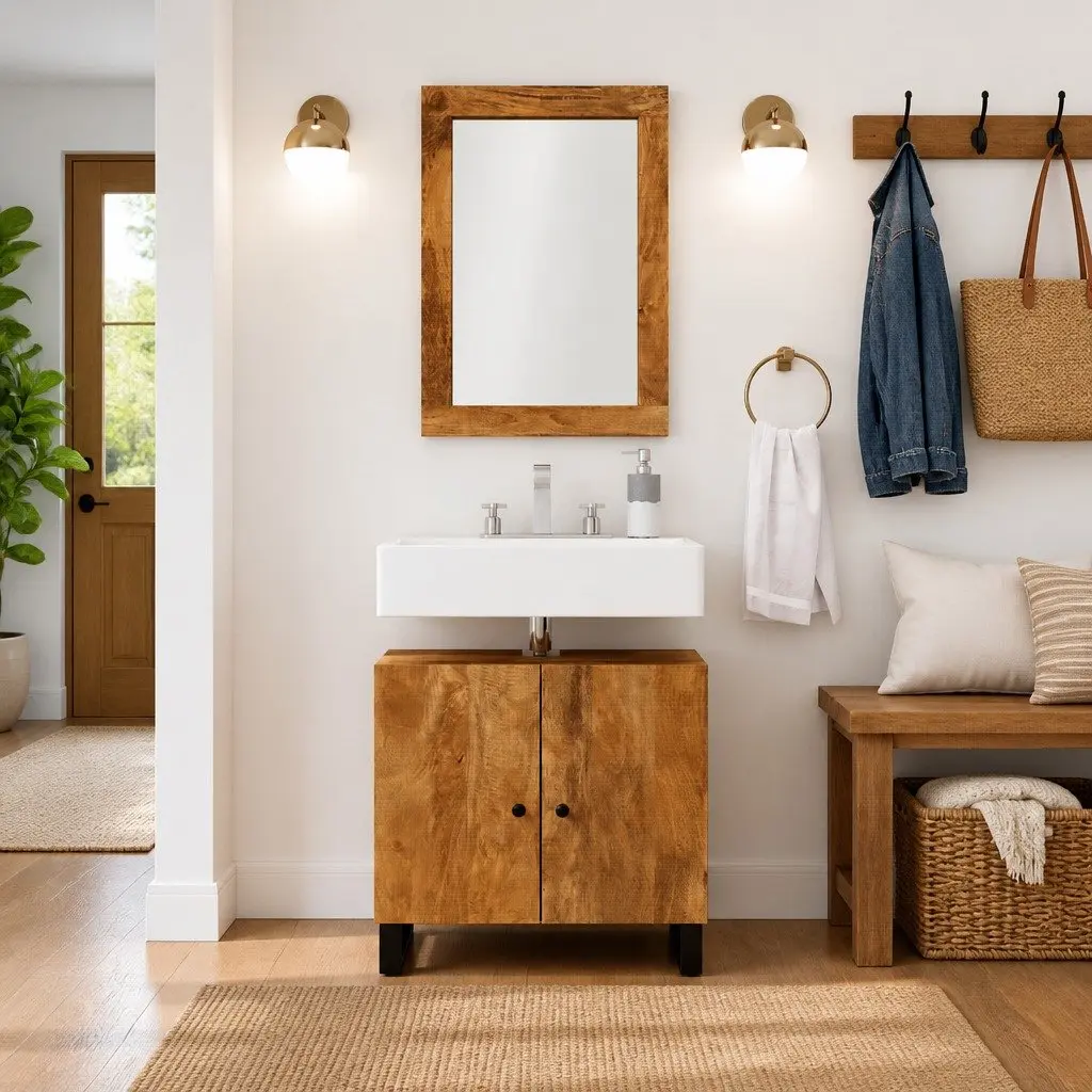 Wall-Mounted Mirror 70x50 cm in Mango Wood