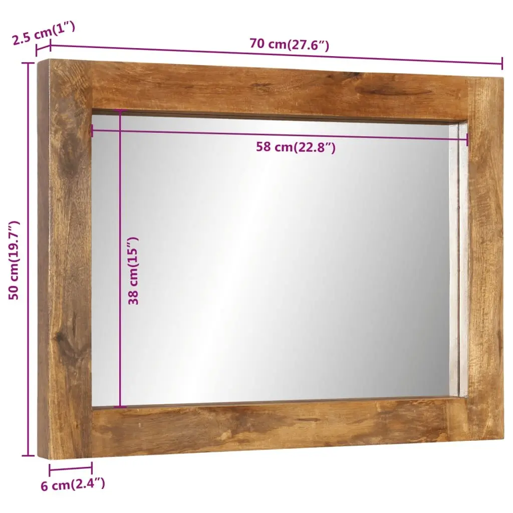 Wall-Mounted Mirror 70x50 cm in Mango Wood
