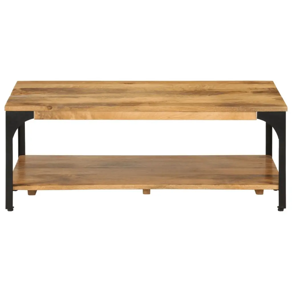 Coffee Table Living Room 2-Layer Brown Solid Wood Mango Steel Frame 100W x 55D x 38H cm