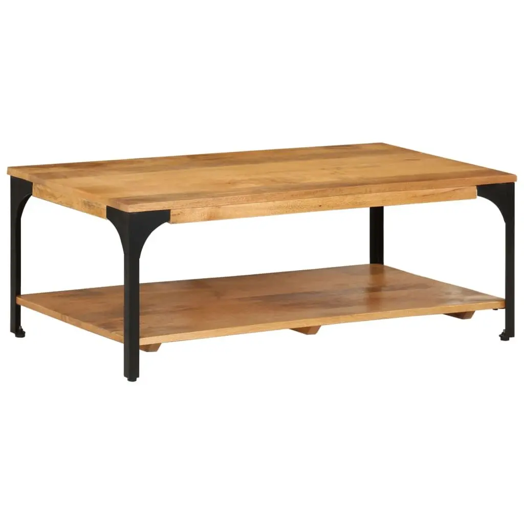 Coffee Table Living Room 2-Layer Brown Solid Wood Mango Steel Frame 100W x 55D x 38H cm