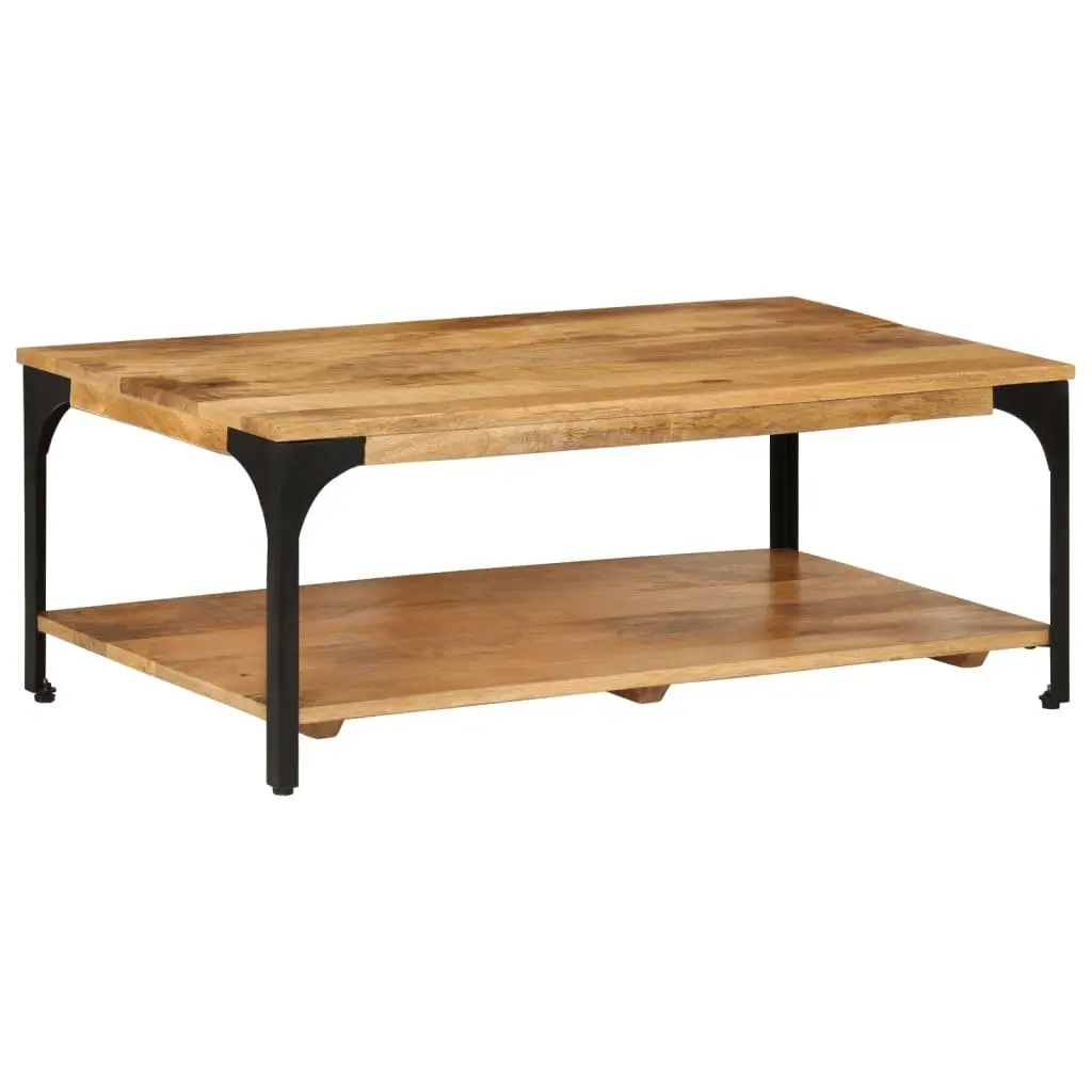 Coffee Table Living Room 2-Layer Brown Solid Wood Mango Steel Frame 100W x 55D x 38H cm
