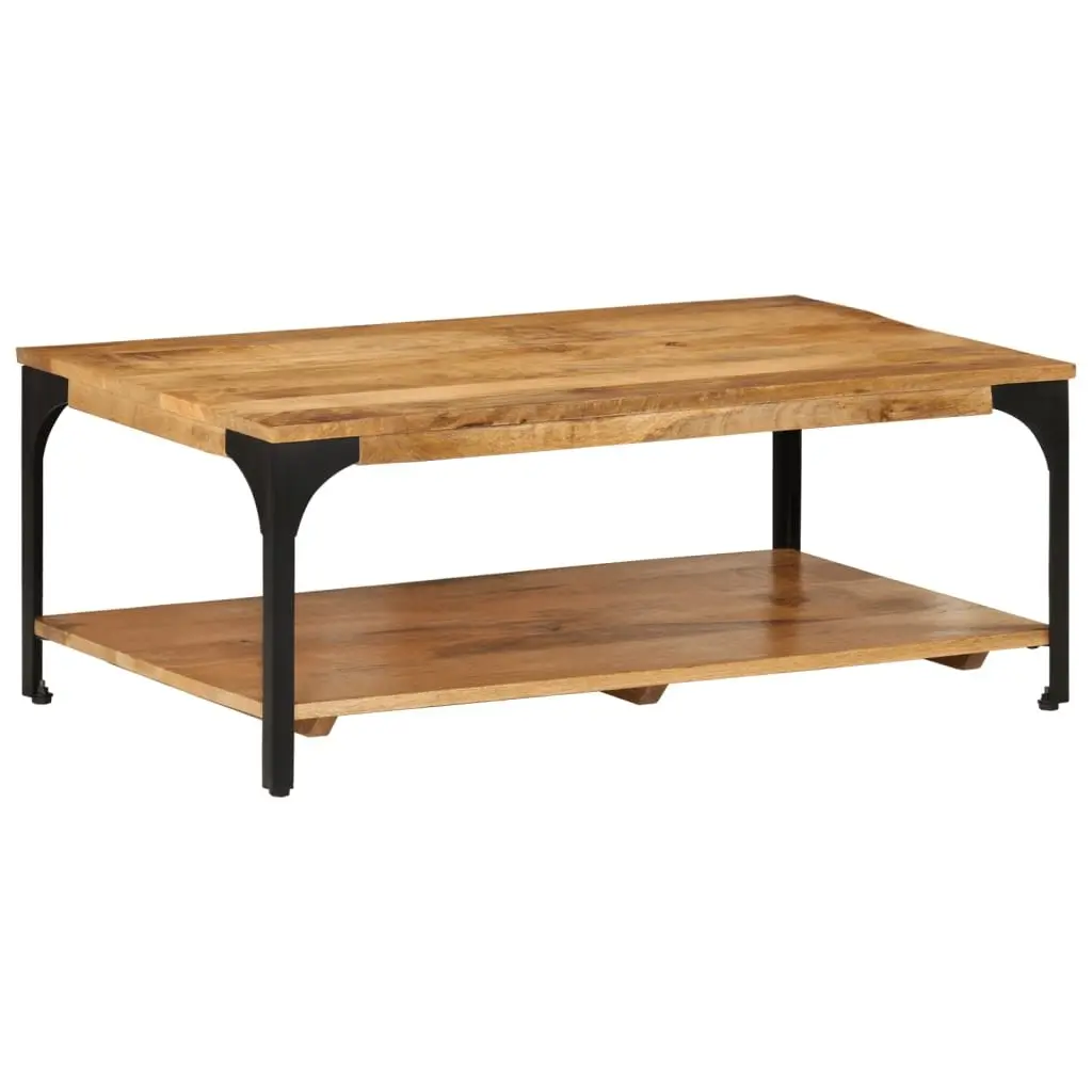 Coffee Table Living Room 2-Layer Brown Solid Wood Mango Steel Frame 100W x 55D x 38H cm