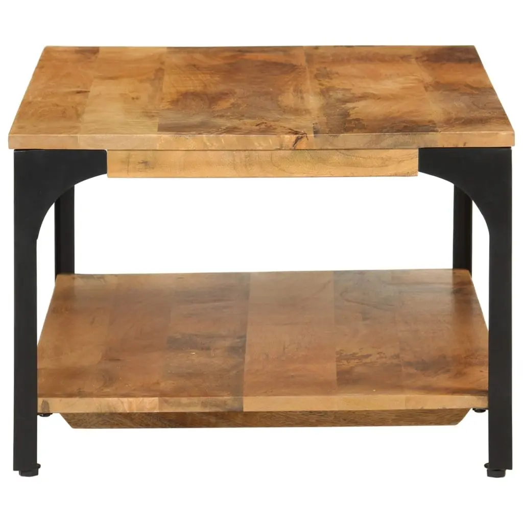 Coffee Table Living Room 2-Layer Brown Solid Wood Mango Steel Frame 100W x 55D x 38H cm
