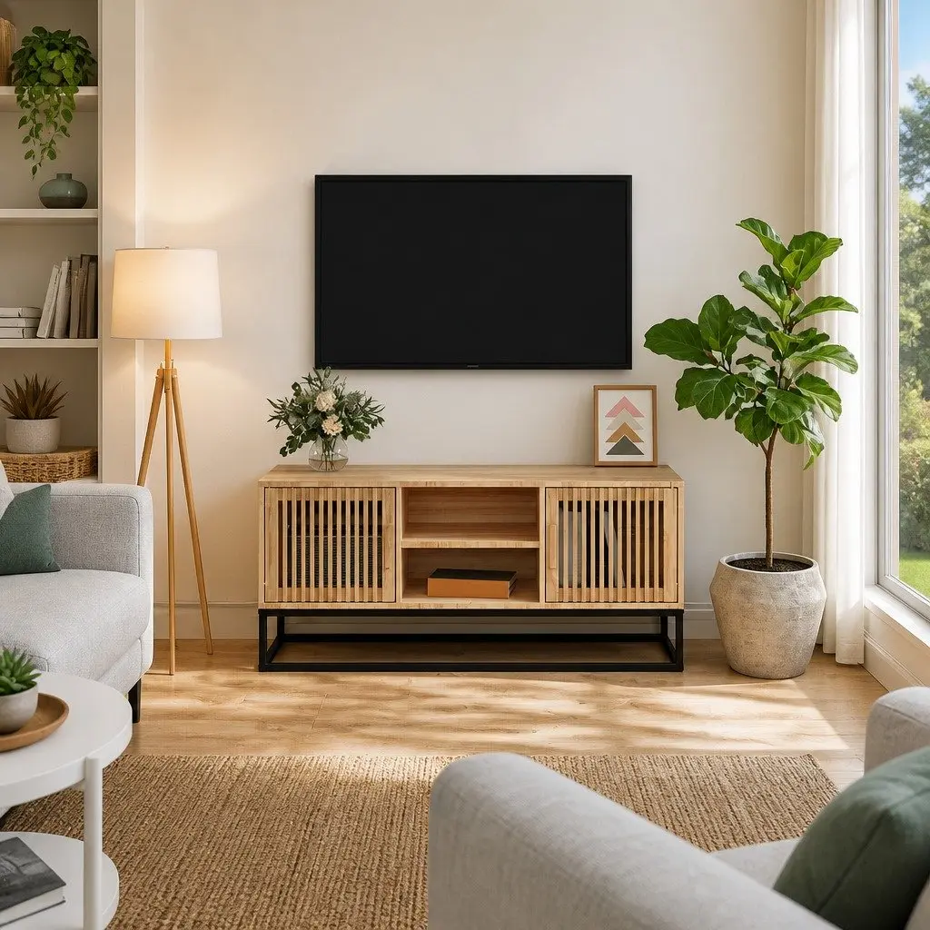 TV Cabinet for Living Room 105x30x45 cm Brown Engineered Wood Storage Unit with Metal Feet