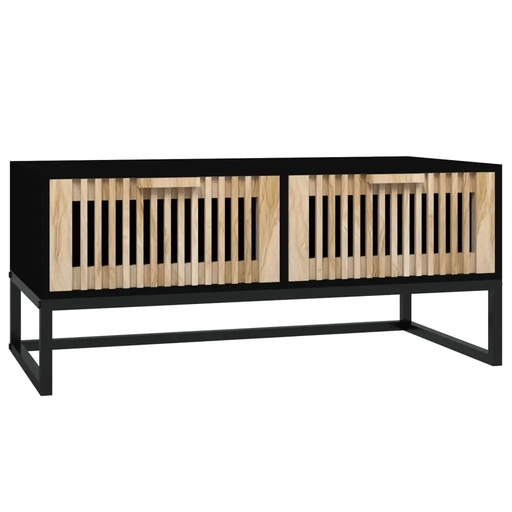 Coffee Table Black with 2 Drawers Storage Living Room Accent Engineered Wood