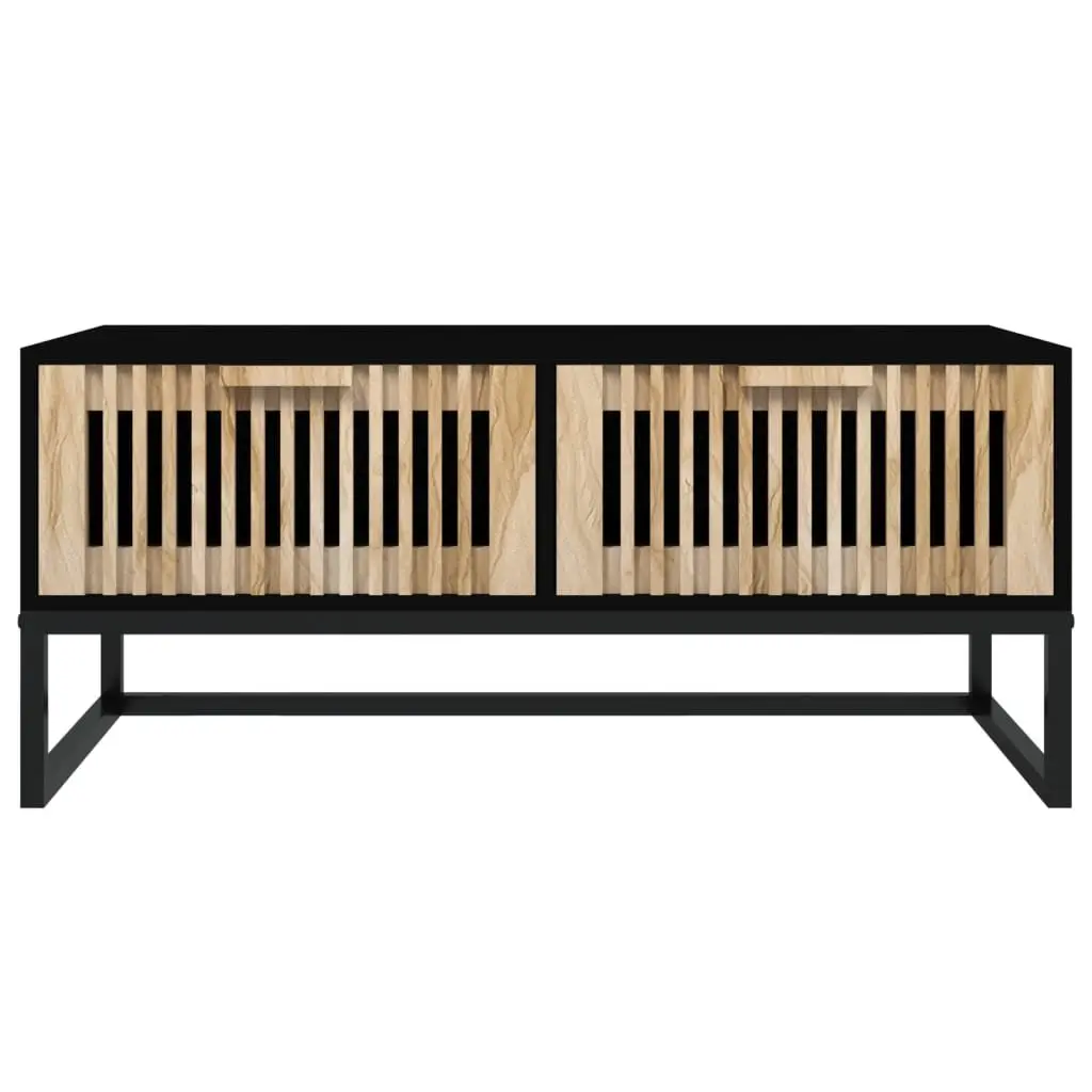 Coffee Table Black with 2 Drawers Storage Living Room Accent Engineered Wood
