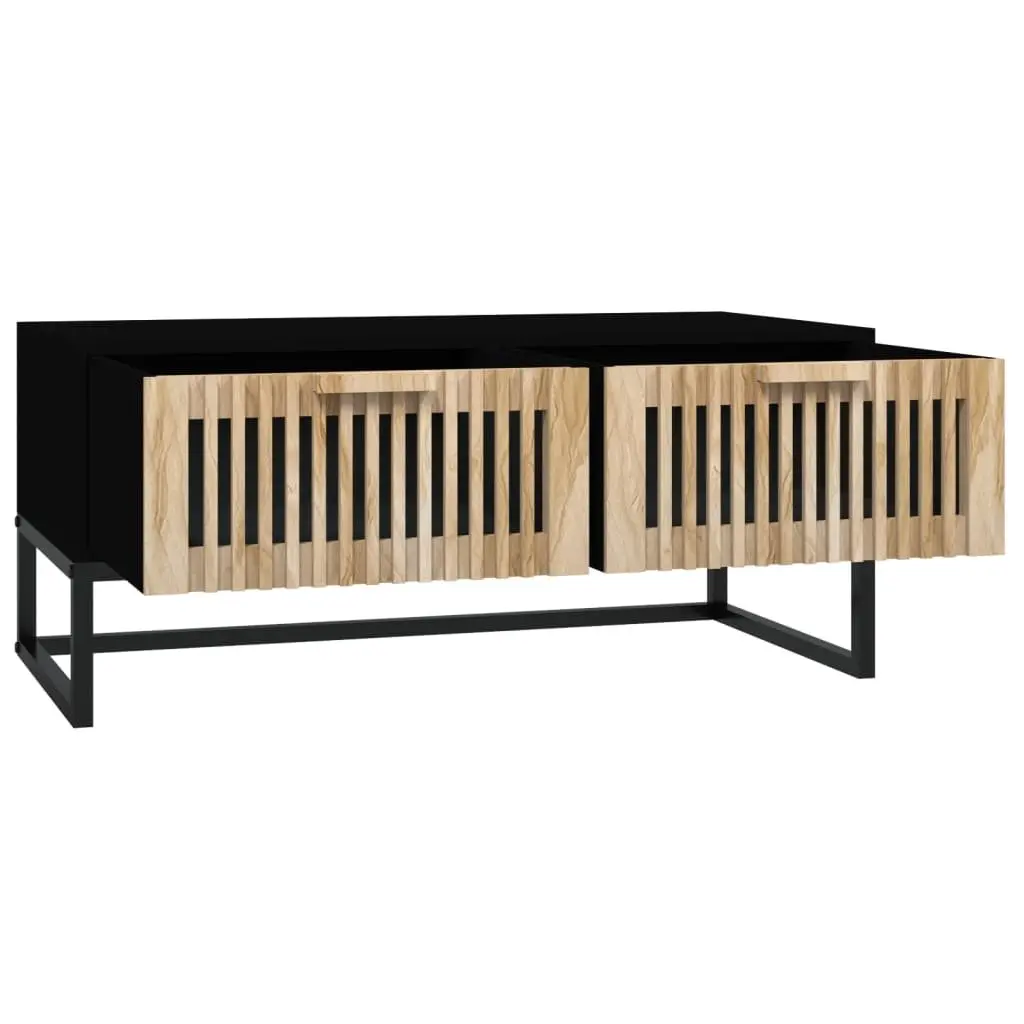 Coffee Table Black with 2 Drawers Storage Living Room Accent Engineered Wood