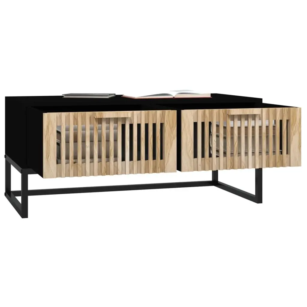 Coffee Table Black with 2 Drawers Storage Living Room Accent Engineered Wood