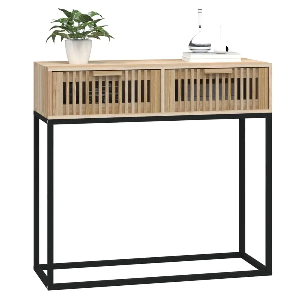 Console Table 80x30x75cm Brown Engineered Wood Iron Hallway Entryway Storage