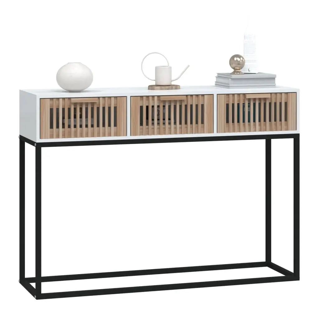 Console Table White 105x30x75cm 3 Drawers Hallway Accent End Table Storage