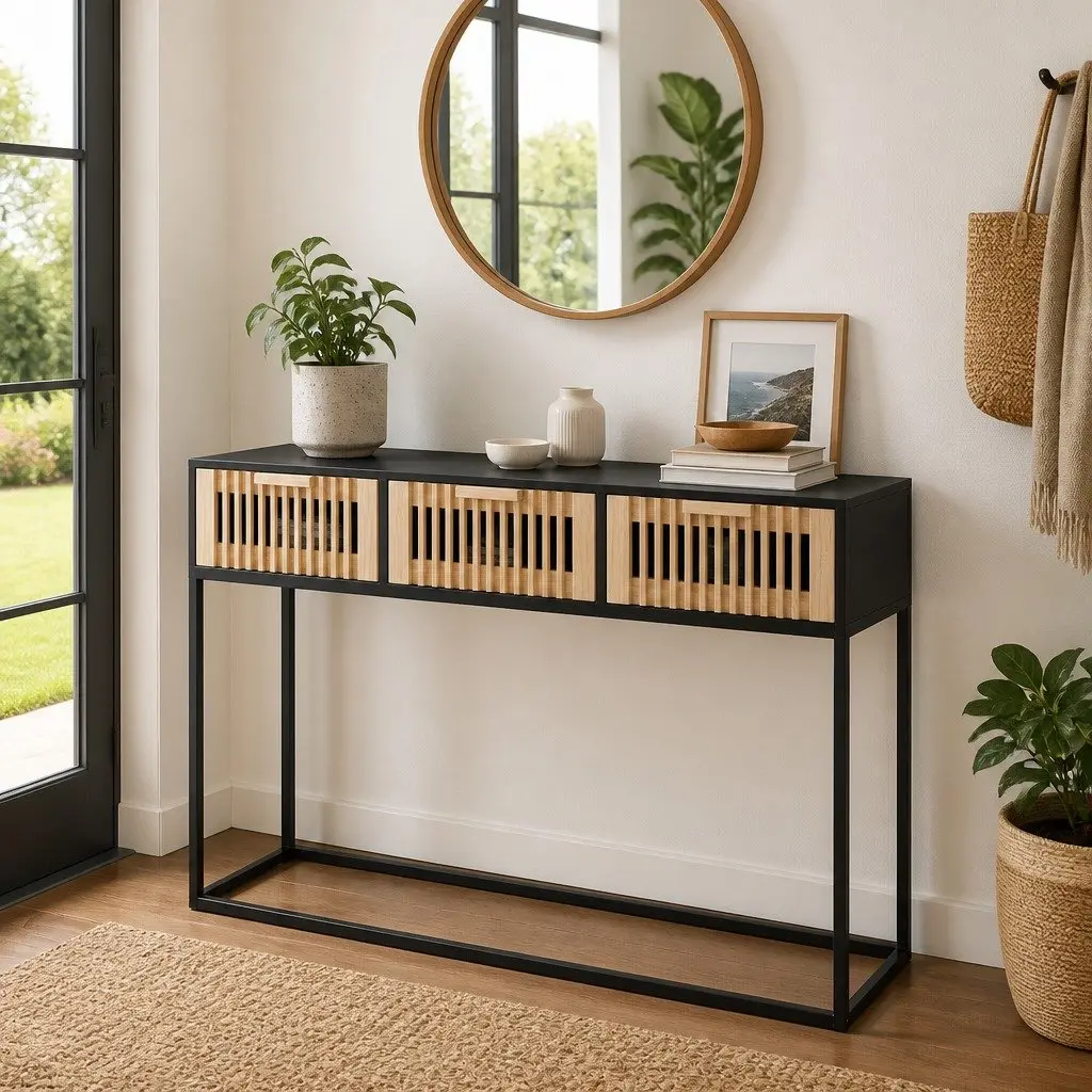 Black Console Table with 3 Drawers