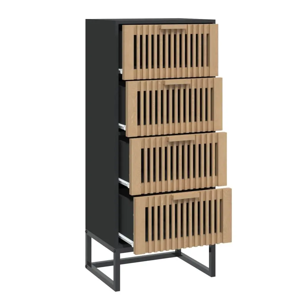 Black Highboard Storage Cabinet Engineered Wood Furniture Tall Display Unit