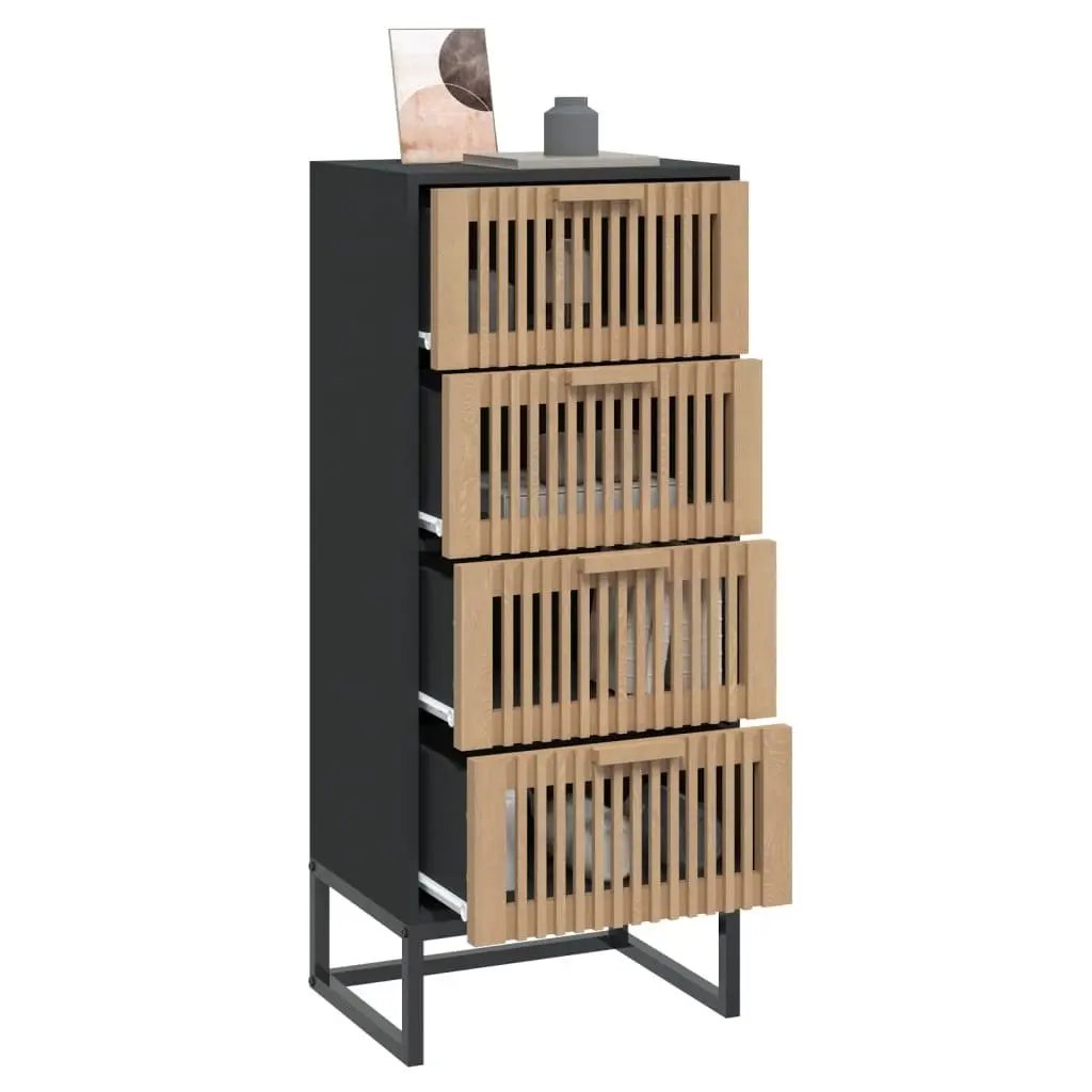 Black Highboard Storage Cabinet Engineered Wood Furniture Tall Display Unit