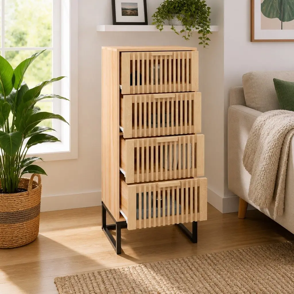 Highboard Storage Cabinet for Home Use Brown Engineered Wood Tall Sideboard with Drawers 40 x 30 x 95 cm