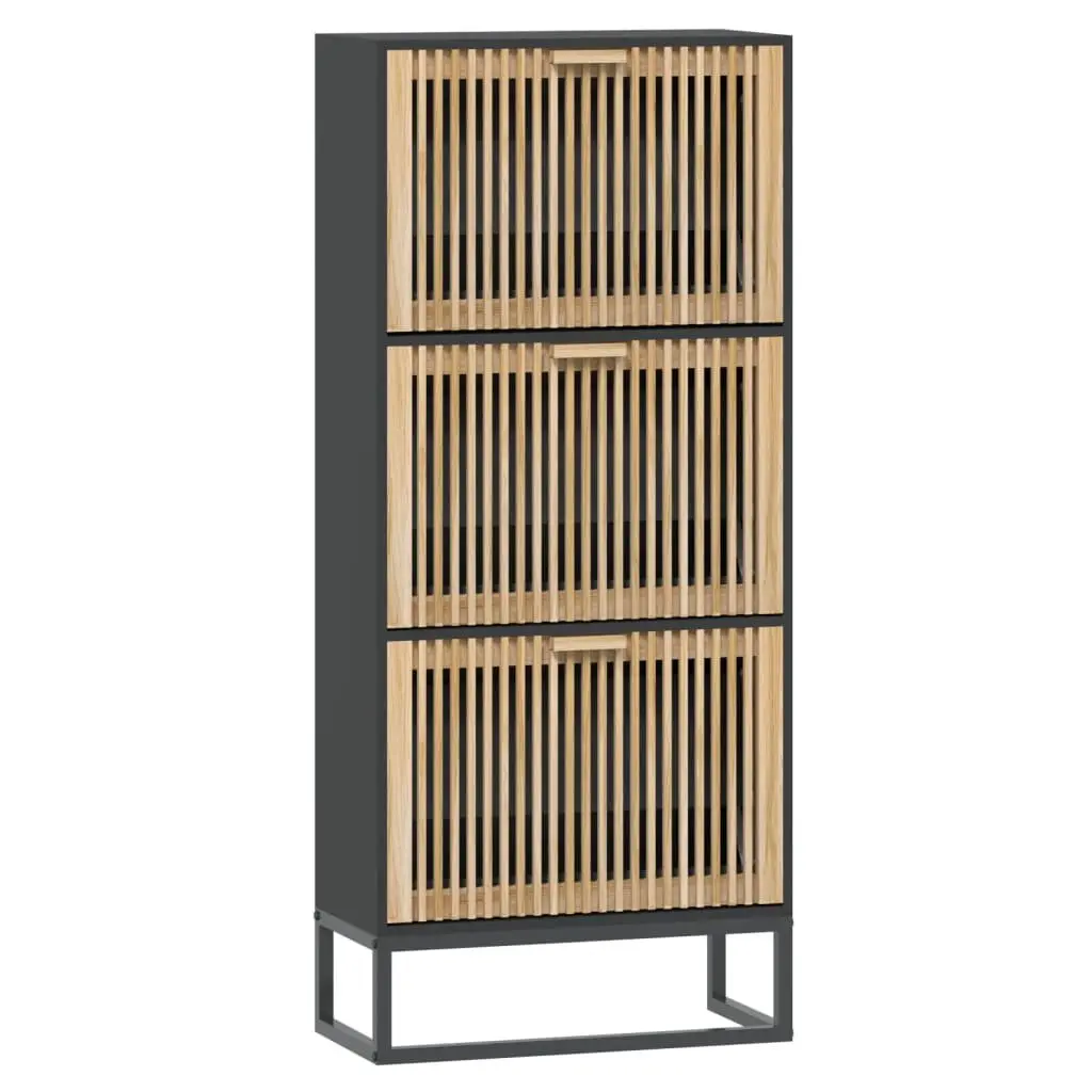 Shoe Storage Cabinet Black Engineered Wood Organizer for Home 52W x 25D x 120H cm
