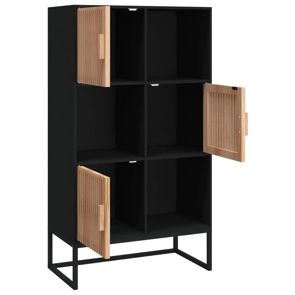 Storage Highboard Cabinet Black 70x35x125cm Engineered Wood 3 Door Sideboard
