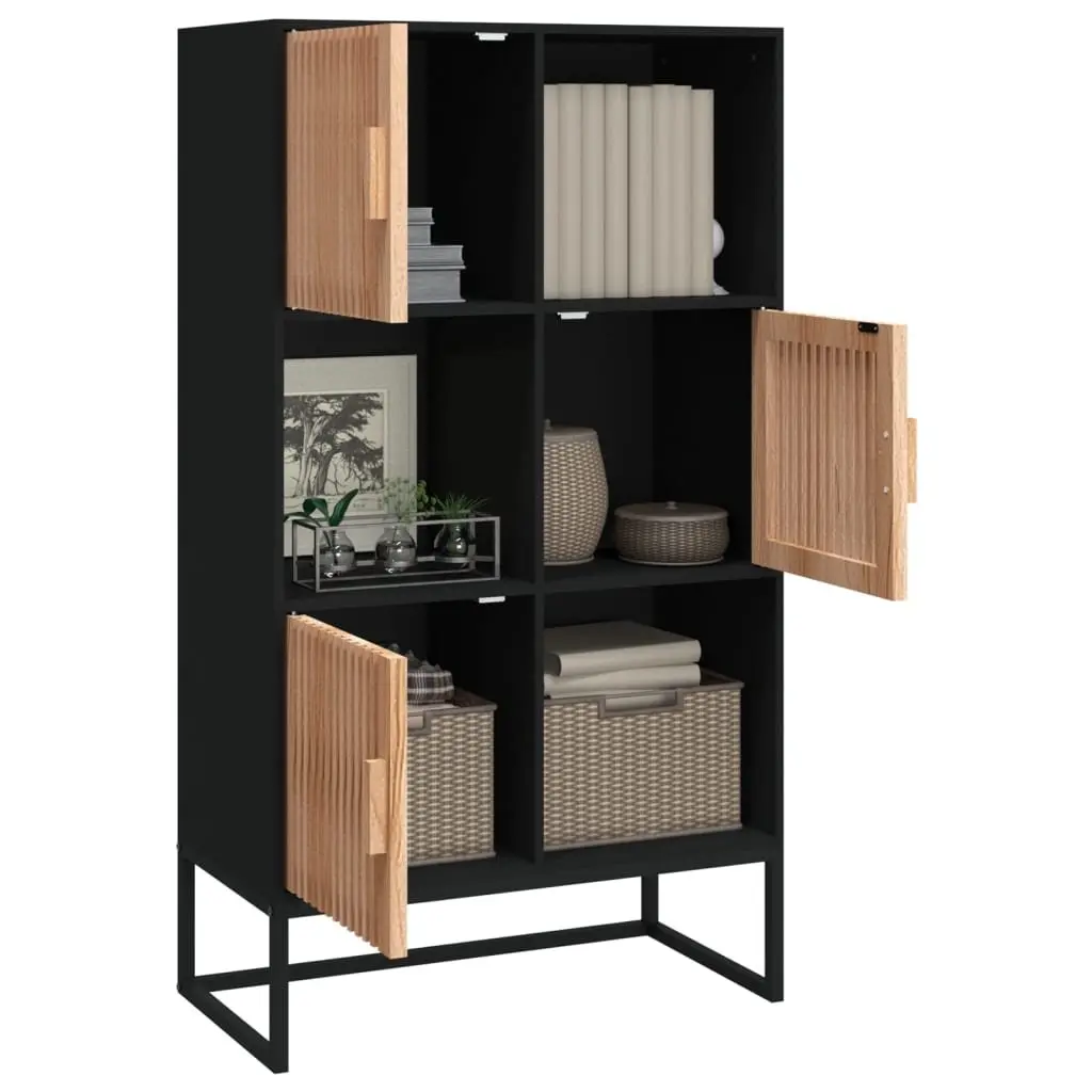 Storage Highboard Cabinet Black 70x35x125cm Engineered Wood 3 Door Sideboard